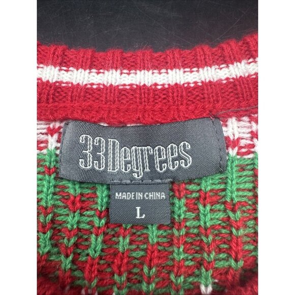 33 Degrees Cat Ugly Christmas Sweater Faux Fur Cat Wearing Glasses Sz L Party - Picture 5 of 9